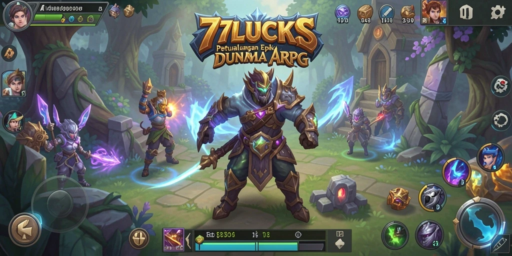 Screenshot gameplay 77LUCKS menampilkan aksi pertarungan epik.