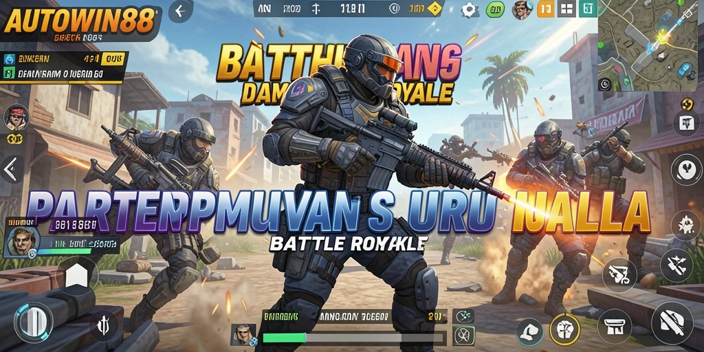 Tampilan gameplay menegangkan dalam <strong>AUTOWIN88</strong> saat bertempur di arena Battle Royale.