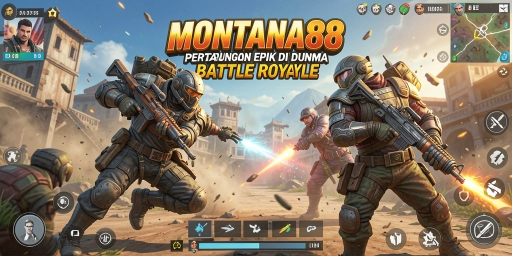 Tangkapan layar utama MONTANA88 menampilkan aksi seru dalam pertempuran Battle Royale.