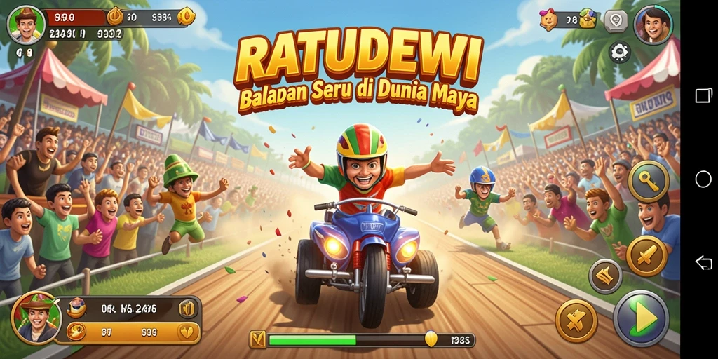 Tampilan gameplay seru dalam RATUDEWI saat balapan.
