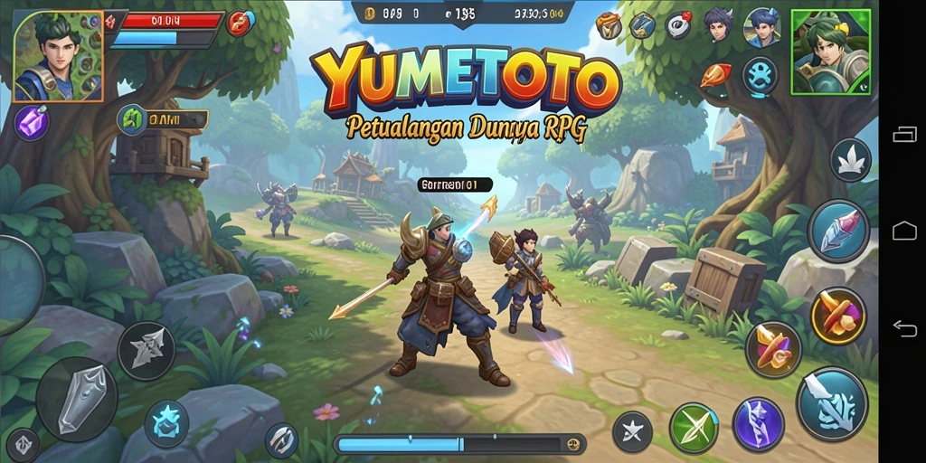 Screenshot YUMETOTO menampilkan pertarungan seru dalam dunia RPG.